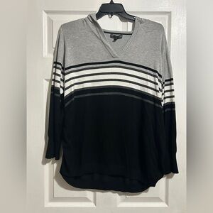 Sage Women's Gray and Black Striped Hoodie